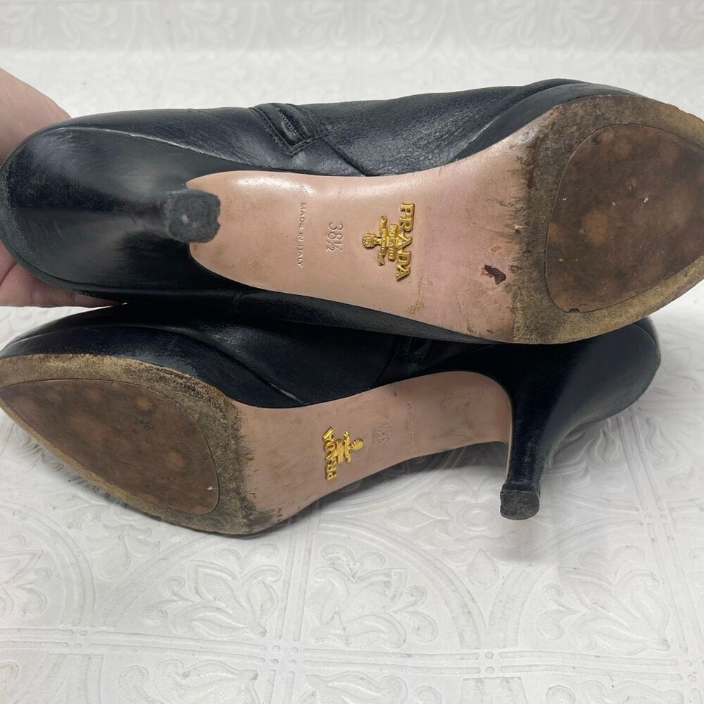 PRADA Black leather heeled boots Sz 38.5 - Picture 4 of 5